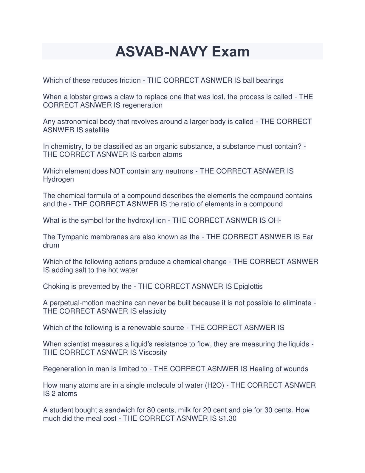 ASVABNAVY Exam (2022/2023) Download to Score A 100 Correct Browsegrades